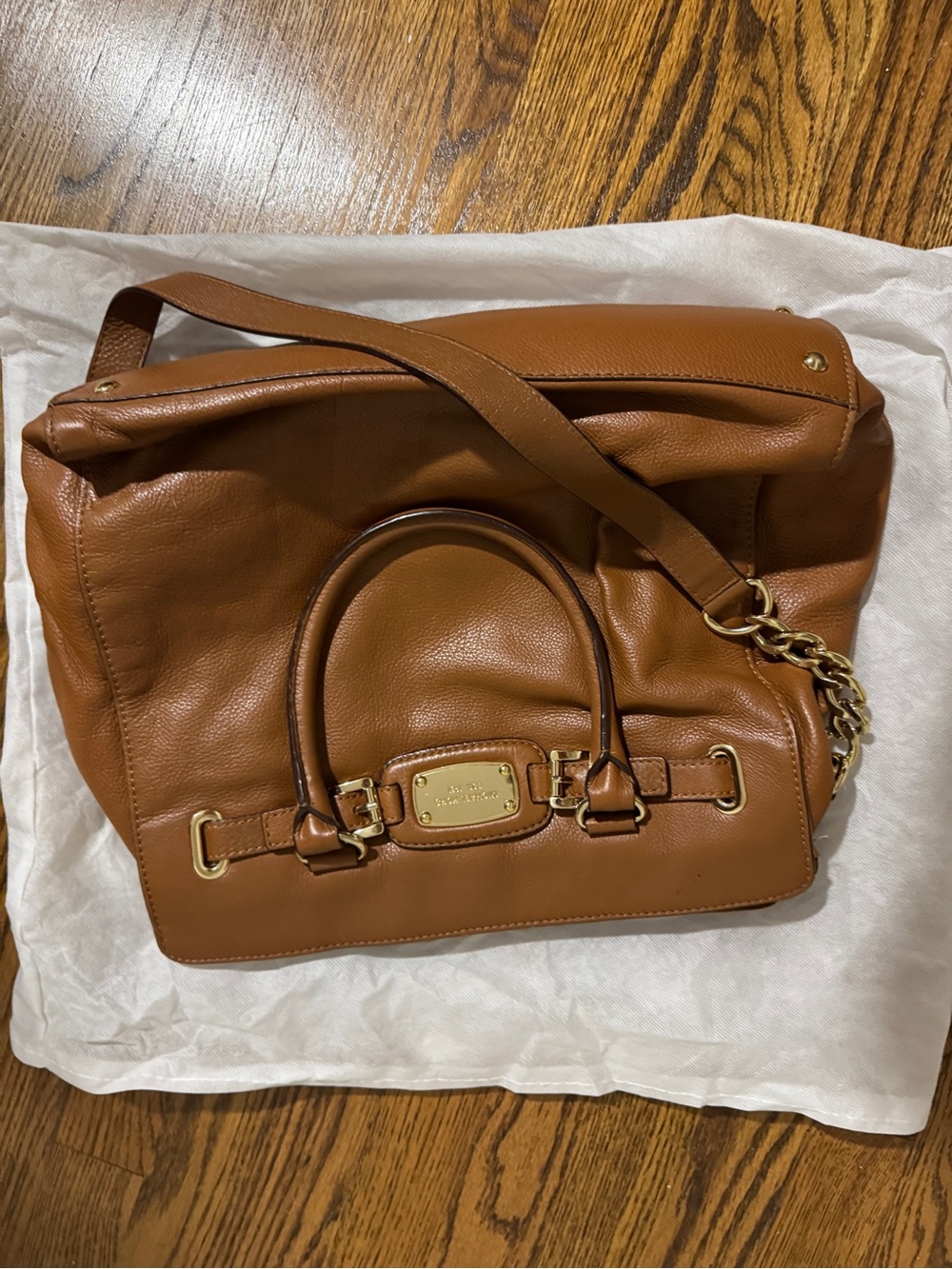 Michael Kors Cognac Leather Satchel with Gold Hardware - Picture 3 of 6